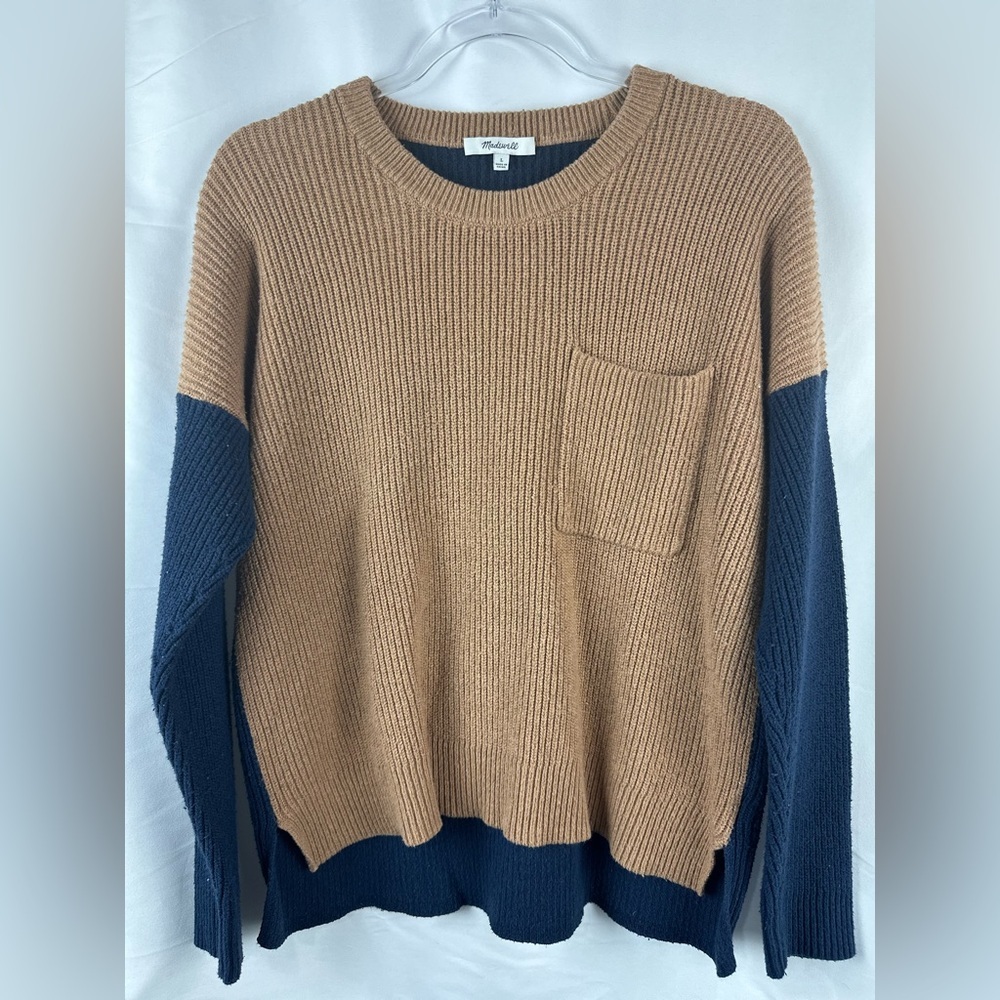 Madewell Tan and Navy Knit Sweater